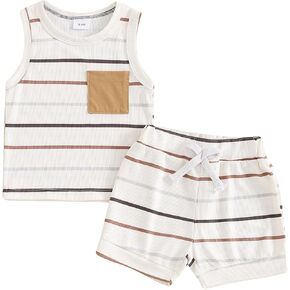 BemeyourBBs Toddler Baby Boy Summer Clothes Sleeveless Shirt Tank Top and Shorts Set Trendy 2 Piece Outfit