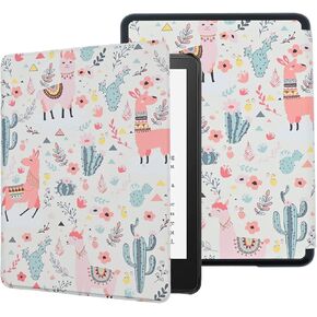 Case for 6.8" Kindle Paperwhite (11th Generation-2021) and Kindle Paperwhite Signature Edition, Cute Cartoon Kawaii Lightweight PU Leather Folio Cover Auto Wake/Sleep, Alpaca Cactus