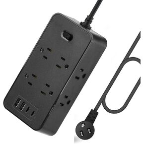 10FT Power Strip Extension Cord Surge Protector with 8 Outlets and 2 USB & 2 USB-C Port(5V 3.1A),Bold Extension Cord with Fuse Surge Protected Power Strip for Home Office (Black)