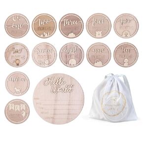 3D Wooden Monthly Discs & "Welcome to The World" Keepsake, Celebrate Baby's 1st Year Milestones, Capture Precious Moments, Track Growth, & Write Personalized Messages
