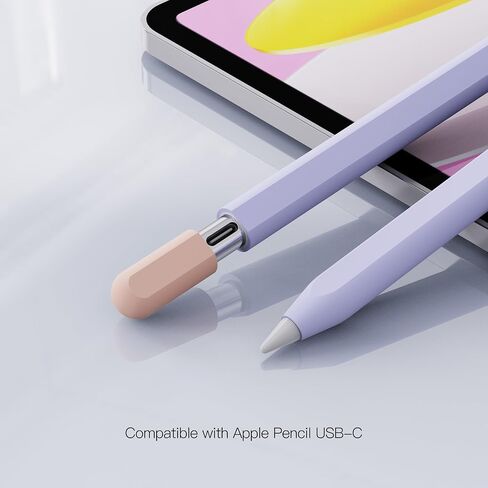 حافظة PZOZ متوافقة مع قلم Apple Pencil USB-C المغناطيسي وواقي القلم السيليكون iPencil Grip غطاء حامل الجلد لجهاز iPad Mini 6th، Air 4th 5th، Pro 11 12.9 (أرجواني) in Kuwait