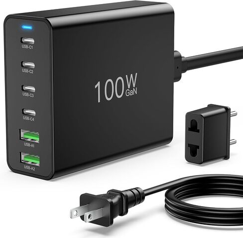 USB C Fast Charger 100W, Agtray GaN 6-Port Charging Station with 4 USB-C + 2 USB-A Multiport Desktop Travel Wall Charger Block Compatible iPhone 14 13 12, iPad, Galaxy S23 Note20 (with EU Plug, White) in Saudi Arabia