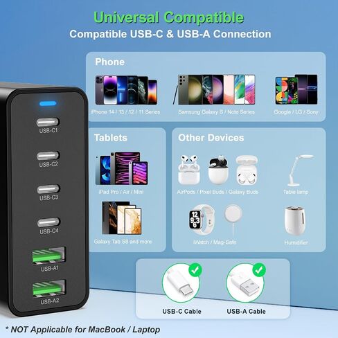 USB C Fast Charger 100W, Agtray GaN 6-Port Charging Station with 4 USB-C + 2 USB-A Multiport Desktop Travel Wall Charger Block Compatible iPhone 14 13 12, iPad, Galaxy S23 Note20 (with EU Plug, White) in Saudi Arabia
