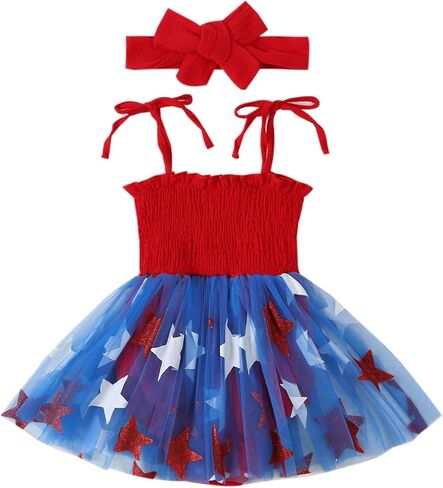 Canrulo 4th of July Baby Girl Summer Outfit American Flag Print Romper Dress Sleeveless Cotton Linen Bodysuit Headband Set in Saudi Arabia