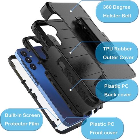 Tekcoo Case for Galaxy A15 5G with [Built-in Screen Protector] Holster Locking Belt Clip [Military Grade 12FT Drop Tested] Full Body Carrying Kickstand Cover for Samsung Galaxy A15 5G - Black in Saudi Arabia