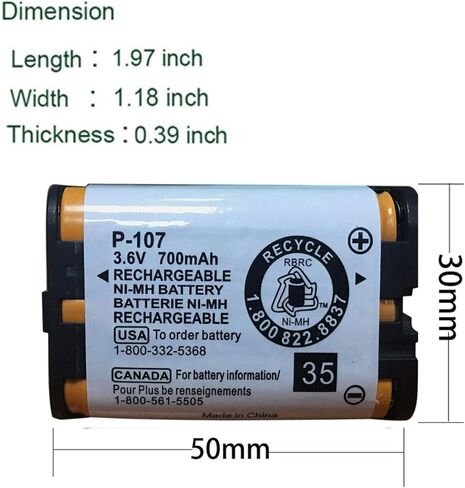 بطاريات GEILIENERGY HHRP107 القابلة لإعادة الشحن متوافقة مع هاتف باناسونيك HHR-P107 HHR-P107A HHRP107A اللاسلكي 3.6 فولت 700 مللي أمبير Ni-MH (عبوتان) in Kuwait