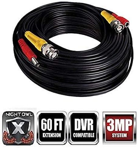 Night Owl Security 1 Pack Extreme HD 3MP 60 Feet BNC فيديو / كابل تمديد كاميرا الطاقة in Kuwait