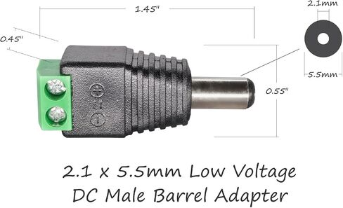Male Barrel Connector Plug 5.5mm x 2.1mm for CCTV Cameras/Single Color LED Strips Pack of 10 pcs in Saudi Arabia
