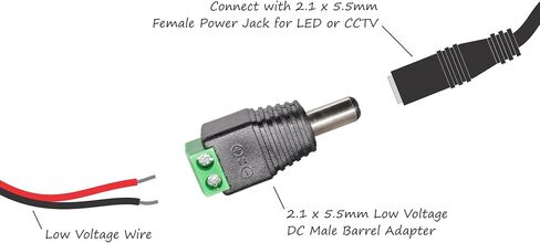 Male Barrel Connector Plug 5.5mm x 2.1mm for CCTV Cameras/Single Color LED Strips Pack of 10 pcs in Saudi Arabia