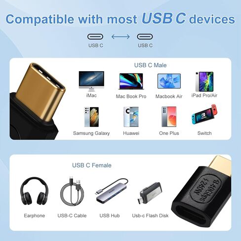 4 قطع موصل محول USB C، يدعم Thunderbolt 4/3، USB4/3، PD 240W شحن سريع، نقل بيانات 40 جيجابايت/ثانية، إخراج فيديو 8K، متوافق مع معظم أجهزة USB C. (أنثى إلى أنثى). in Kuwait