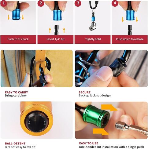Bit Holder Key Chain Tool Kit, 1/4 Bit Holder Father Day Gifts, with 3Pcs Pivot Drill Extension Bit Holder Useful Gifts for Men, Cool Gadgets for Tools & Home Improvement in Saudi Arabia