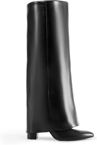DREAM PAIRS Women's Knee High Boots Fold Over Chunky High Heels Long Boots Zipper Pointed Toe Dress Tall Boots Party Fashion Boots in Saudi Arabia
