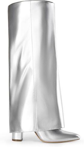 DREAM PAIRS Women's Knee High Boots Fold Over Chunky High Heels Long Boots Zipper Pointed Toe Dress Tall Boots Party Fashion Boots in Saudi Arabia
