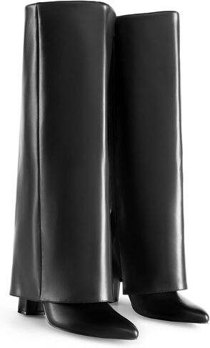 DREAM PAIRS Women's Knee High Boots Fold Over Chunky High Heels Long Boots Zipper Pointed Toe Dress Tall Boots Party Fashion Boots in Saudi Arabia