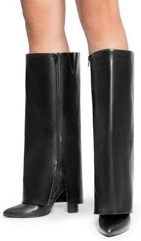 DREAM PAIRS Women's Knee High Boots Fold Over Chunky High Heels Long Boots Zipper Pointed Toe Dress Tall Boots Party Fashion Boots in Saudi Arabia