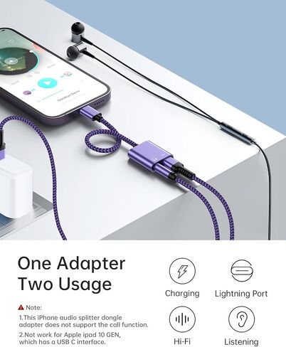 [MFI Certified] Apple Headphones with Dongle for iOS, 2-in-1 Lightning to 3.5mm Headphone Jack + Fast Charge Adapter Auxiliary Audio Splitter for iPhone 14 13 12 11 Pro Max Mini XR XS 8 iPad iPod in Saudi Arabia
