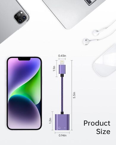 [معتمدة من MFI] سماعات رأس Apple مع دونجل لنظام iOS، مقبس سماعة رأس 2 في 1 Lightning إلى 3.5 ملم + محول شحن سريع مساعد مقسم صوت لهاتف iPhone 14 13 12 11 Pro Max Mini XR XS 8 iPad iPod in Kuwait