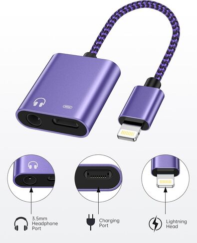 [معتمدة من MFI] سماعات رأس Apple مع دونجل لنظام iOS، مقبس سماعة رأس 2 في 1 Lightning إلى 3.5 ملم + محول شحن سريع مساعد مقسم صوت لهاتف iPhone 14 13 12 11 Pro Max Mini XR XS 8 iPad iPod in Kuwait