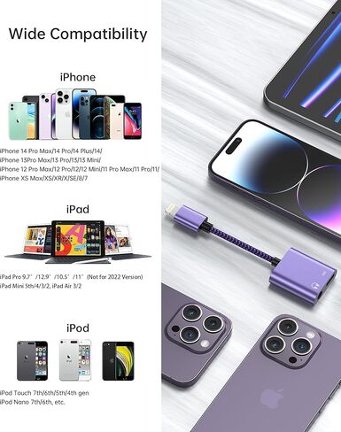 [معتمدة من MFI] سماعات رأس Apple مع دونجل لنظام iOS، مقبس سماعة رأس 2 في 1 Lightning إلى 3.5 ملم + محول شحن سريع مساعد مقسم صوت لهاتف iPhone 14 13 12 11 Pro Max Mini XR XS 8 iPad iPod in Kuwait