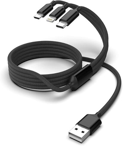 كابل شحن USB عالمي متعدد 3 في 1، محول سلك شحن مجدول من النايلون 3M/10FT مع موصلات Lightning+Type-C+Micro USB لأجهزة Android/iPhone/Apple/iOS/Samsung/Pad Pro/XiaoMi/Huawei (أسود) in Saudi Arabia
