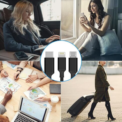 كابل شحن USB عالمي متعدد 3 في 1، محول سلك شحن مجدول من النايلون 3M/10FT مع موصلات Lightning+Type-C+Micro USB لأجهزة Android/iPhone/Apple/iOS/Samsung/Pad Pro/XiaoMi/Huawei (أسود) in Saudi Arabia