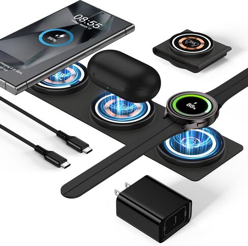 Wireless Charger Samsung Fast Charging Pad, 15W 3 in 1 Foldable Travel Android Wireless Charger Phone Charging Station for Samsung Galaxy S24/S24+/S24 Ultra/S23 FE/S22/S21/S20, Watch 6 Classic, Buds in Saudi Arabia