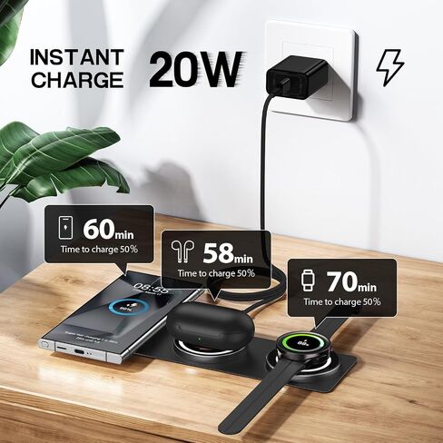 Wireless Charger Samsung Fast Charging Pad, 15W 3 in 1 Foldable Travel Android Wireless Charger Phone Charging Station for Samsung Galaxy S24/S24+/S24 Ultra/S23 FE/S22/S21/S20, Watch 6 Classic, Buds in Saudi Arabia