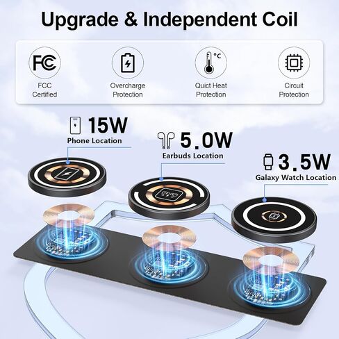 Wireless Charger Samsung Fast Charging Pad, 15W 3 in 1 Foldable Travel Android Wireless Charger Phone Charging Station for Samsung Galaxy S24/S24+/S24 Ultra/S23 FE/S22/S21/S20, Watch 6 Classic, Buds in Saudi Arabia