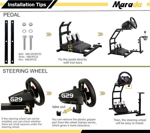 حامل عجلة قيادة Marada Compact Racing مع دعم محاكي V2 يناسب Logitech/Thrustmaster/PXN G27 G29 G920 G923 T248 T300RS GT R5 Sim Stand بدون عجلة، دواسة (حامل فقط) in Kuwait