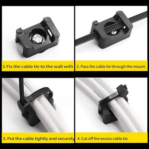 100PCS Cable Tie Mounts, Zip Tie Mounts with 5mm Screw Holes, Wire Holder for Zip Tie Mounts, Permanently Anchor to Wall, Desk or Baseboard in Saudi Arabia