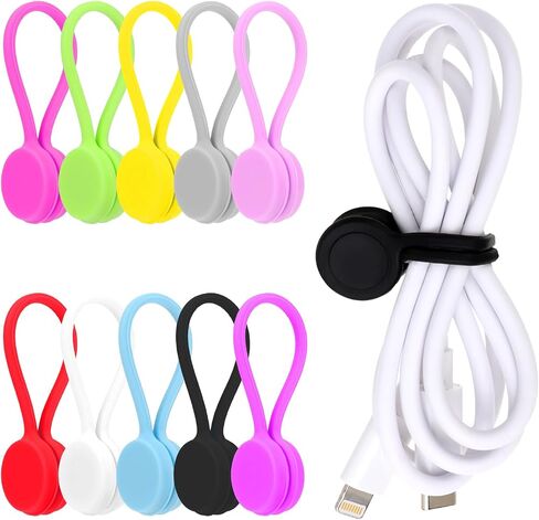 Giantree Magnetic Cable Ties, 10 Pack Reusable Silicone Magnetic Cord Twist Ties, Magnet Strap Ties for Charging Wire Organizer Earphone Cords Wrap Fridge Magnets Storage or Travel(Multicolor) in Saudi Arabia