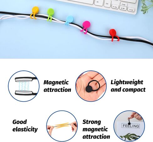 Giantree Magnetic Cable Ties, 10 Pack Reusable Silicone Magnetic Cord Twist Ties, Magnet Strap Ties for Charging Wire Organizer Earphone Cords Wrap Fridge Magnets Storage or Travel(Multicolor) in Saudi Arabia