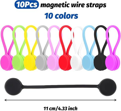 Giantree Magnetic Cable Ties, 10 Pack Reusable Silicone Magnetic Cord Twist Ties, Magnet Strap Ties for Charging Wire Organizer Earphone Cords Wrap Fridge Magnets Storage or Travel(Multicolor) in Saudi Arabia