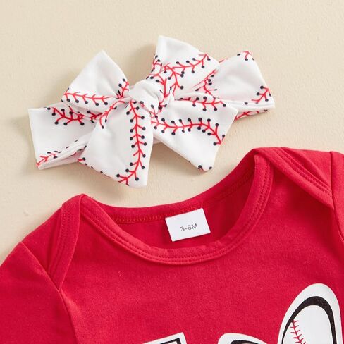 Lesimsam Newborn Baby Girl Baseball Outfit Love Short Sleeve Romper Flared Pants Headband Set 3Pcs Summer Outfits in Saudi Arabia