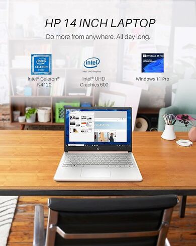 كمبيوتر محمول HP أحدث مقاس 14 بوصة للأعمال الطلابية، Intel Quad-Core N4120، ذاكرة الوصول العشوائي 16 جيجابايت، تخزين 320 جيجابايت (64 جيجابايت eMMC + 256 جيجابايت Micro SD)، Microsoft 365 لمدة عام، Windows 11 Pro، سلسلة Stream، كاميرا ويب، WiFi، خفيف للغا in Saudi Arabia