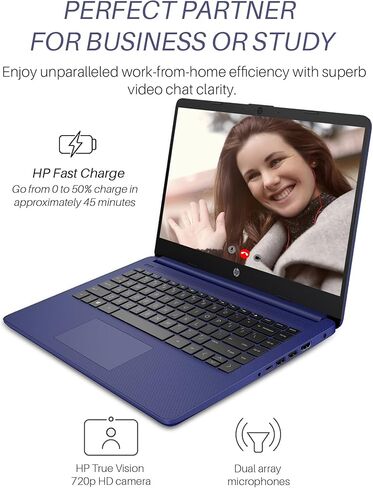 كمبيوتر محمول HP أحدث مقاس 14 بوصة للأعمال الطلابية، Intel Quad-Core N4120، ذاكرة الوصول العشوائي 16 جيجابايت، تخزين 320 جيجابايت (64 جيجابايت eMMC + 256 جيجابايت Micro SD)، Microsoft 365 لمدة عام، Windows 11 Pro، سلسلة Stream، كاميرا ويب، WiFi، خفيف للغا in Saudi Arabia