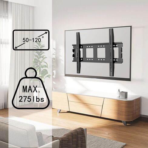 Fixed TV Wall Mount for 50-120＂LED LCD OLED Flat Curved Screen TVs, Low Profile TV Mount VESA Up to 900x600mm Weight Capacity 275lbs, 80 85 90 95 100 Inch Low Profile Wall Mount TV Bracket in Kuwait