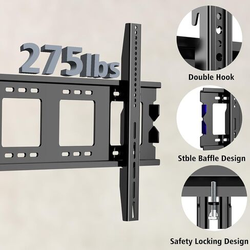 Fixed TV Wall Mount for 50-120＂LED LCD OLED Flat Curved Screen TVs, Low Profile TV Mount VESA Up to 900x600mm Weight Capacity 275lbs, 80 85 90 95 100 Inch Low Profile Wall Mount TV Bracket in Kuwait