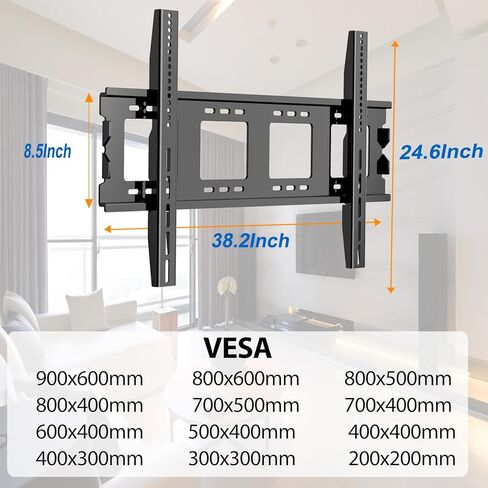 Fixed TV Wall Mount for 50-120＂LED LCD OLED Flat Curved Screen TVs, Low Profile TV Mount VESA Up to 900x600mm Weight Capacity 275lbs, 80 85 90 95 100 Inch Low Profile Wall Mount TV Bracket in Kuwait