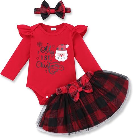 My First Christmas Newborn Baby Girls Clothes Romper Top Bow Tutu Skirt with Headband Dress Outfit Set in Saudi Arabia