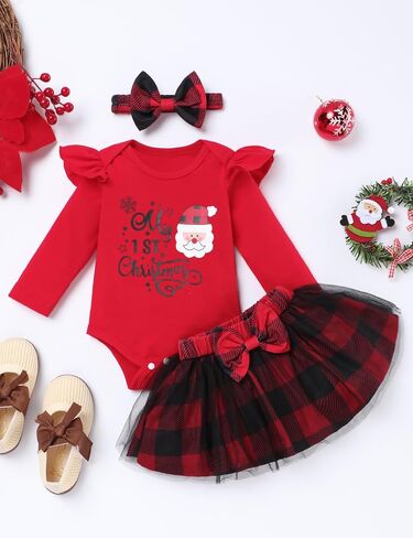My First Christmas Newborn Baby Girls Clothes Romper Top Bow Tutu Skirt with Headband Dress Outfit Set in Saudi Arabia