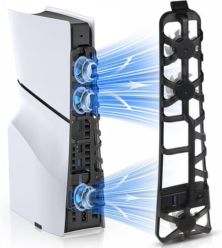 Seltureone PS5 مروحة تبريد صامتة رفيعة 3 سرعات مع تأثير ضوء LED (3 سرعات قابلة للتعديل)، مروحة تبريد PS5 مع موصل USB لإصدار Sony PS5 الرقمي/القرص (أبيض) in Saudi Arabia