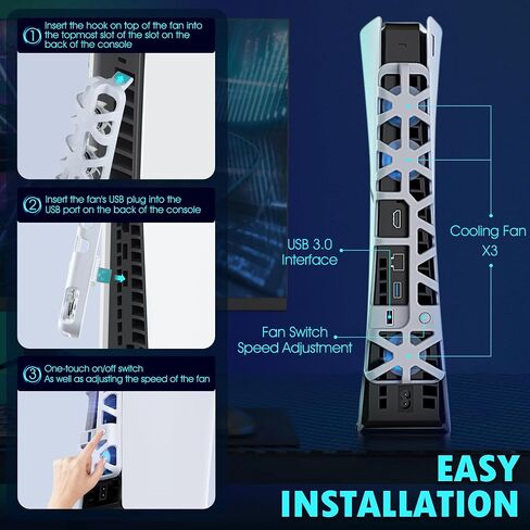 Seltureone PS5 Slim 3-Speed Silent Cooling Fan with LED Light Effect (3-speed Adjustable), PS5 Fan Cooling Fan with USB Connector for Sony PS5 Digital/Disc Version (Black) in Saudi Arabia