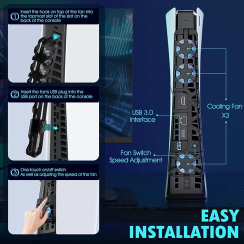 Seltureone PS5 مروحة تبريد صامتة رفيعة 3 سرعات مع تأثير ضوء LED (3 سرعات قابلة للتعديل)، مروحة تبريد PS5 مع موصل USB لإصدار Sony PS5 الرقمي/القرص (أبيض) in Saudi Arabia