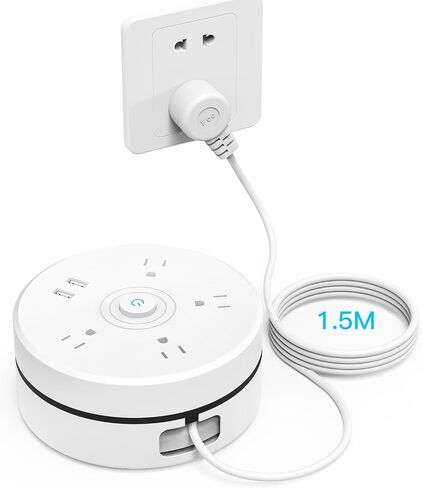 شريط طاقة بقابس مسطح بطول 5 أقدام مع USB، سلك تمديد قابل للسحب مع 4 منافذ موسع ومنفذين USB، شريط طاقة محمول للسفر/المنزل/المكتب، أبيض in Saudi Arabia