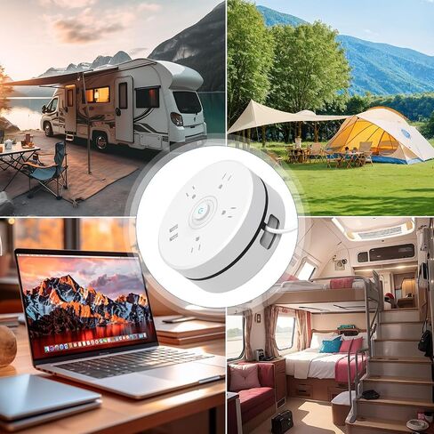 شريط طاقة بقابس مسطح بطول 5 أقدام مع USB، سلك تمديد قابل للسحب مع 4 منافذ موسع ومنفذين USB، شريط طاقة محمول للسفر/المنزل/المكتب، أبيض in Saudi Arabia