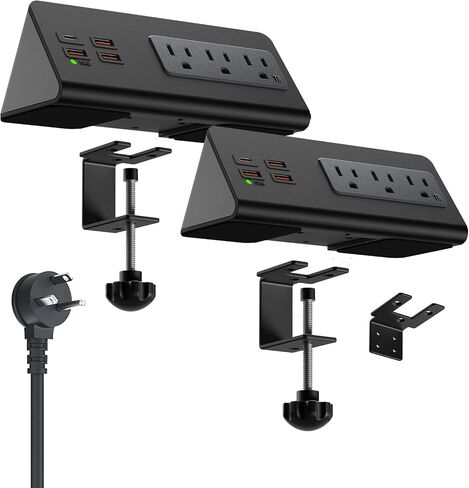 Power charge station Edge clamp Mount with USB-C ports，Tabletop Surge Protector, Desk Clamp Power Sockets with 3 AC Outlets and 4 Fast Charging USB Ports for Home Office Hotel and Dormitory (Black) in Saudi Arabia