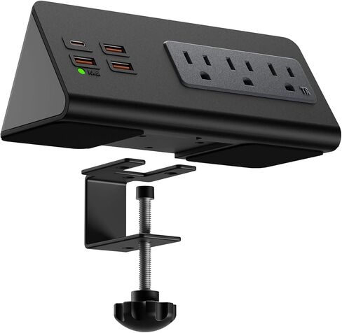 Power charge station Edge clamp Mount with USB-C ports，Tabletop Surge Protector, Desk Clamp Power Sockets with 3 AC Outlets and 4 Fast Charging USB Ports for Home Office Hotel and Dormitory (Black) in Saudi Arabia