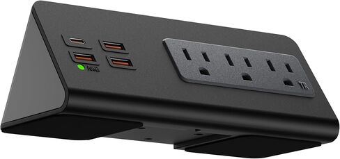 Power charge station Edge clamp Mount with USB-C ports，Tabletop Surge Protector, Desk Clamp Power Sockets with 3 AC Outlets and 4 Fast Charging USB Ports for Home Office Hotel and Dormitory (Black) in Saudi Arabia