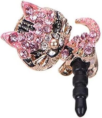 Pink Sparkling Crystal Cat Dust Plug-Earphone Jack Accessories Ear Jack(with Cutely Gift Box) Sturdy and Practical with Flexible Head/Cell Charms/Dust Plug/Ear Jack 3.5mm in Saudi Arabia